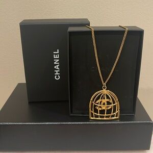 Chanel CC logo bird cage pendant chain necklace